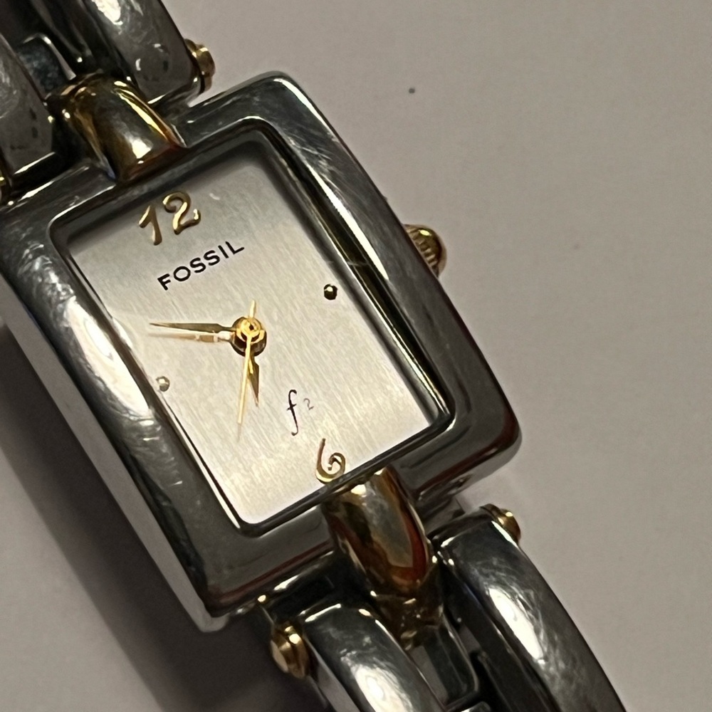Vintage FOSSIL stainless steel wrist watch modern mixed metal chrome shine